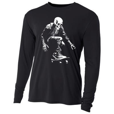 Skeleton Skateboarder Cool Cooling Performance Long Sleeve Crew