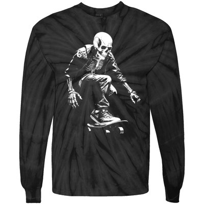 Skeleton Skateboarder Cool Tie-Dye Long Sleeve Shirt