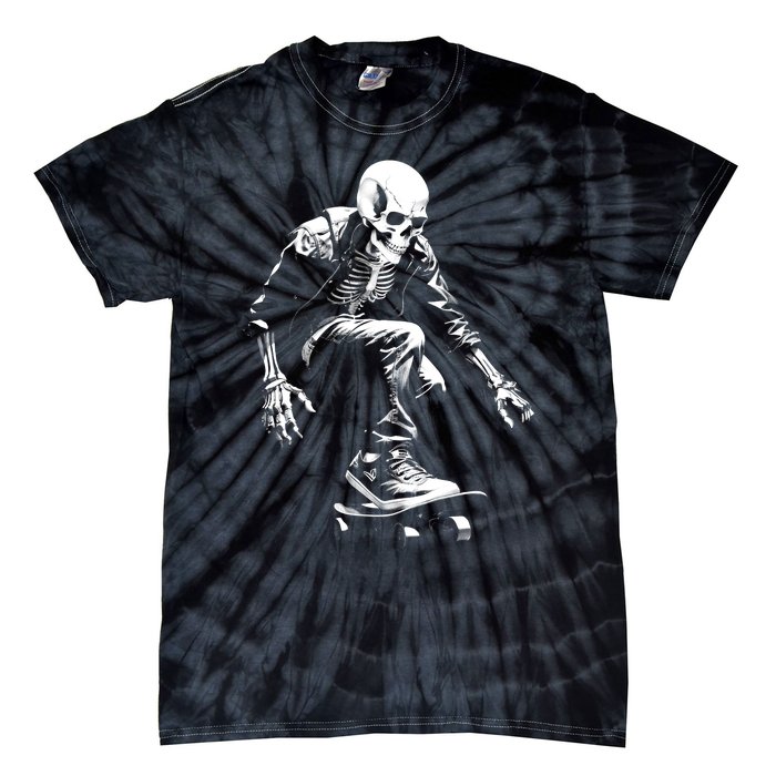 Skeleton Skateboarder Cool Tie-Dye T-Shirt