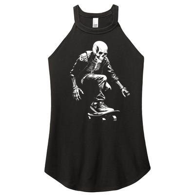 Skeleton Skateboarder Cool Women’s Perfect Tri Rocker Tank