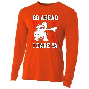 S Softball Catcher Funny N I Dare Ya Gift Cooling Performance Long Sleeve Crew