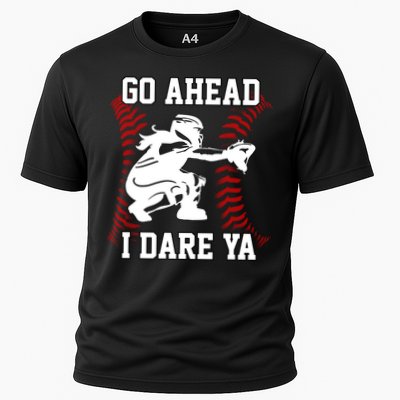 S Softball Catcher Funny N I Dare Ya Gift Cooling Performance Crew T-Shirt