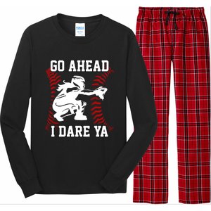 S Softball Catcher Funny N I Dare Ya Gift Long Sleeve Pajama Set