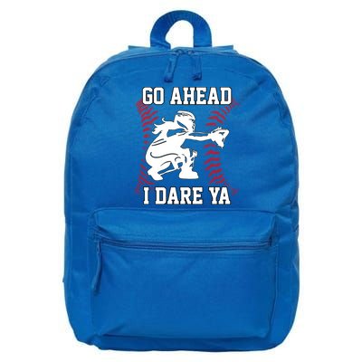 S Softball Catcher Funny N I Dare Ya Gift 16 in Basic Backpack
