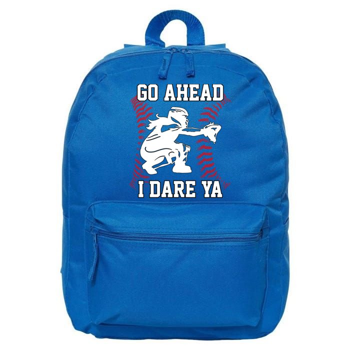 S Softball Catcher Funny N I Dare Ya Gift 16 in Basic Backpack
