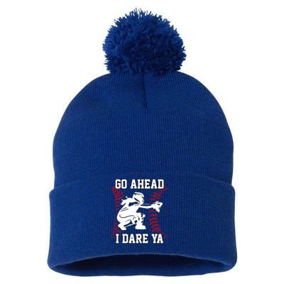 S Softball Catcher Funny N I Dare Ya Gift Pom Pom 12in Knit Beanie