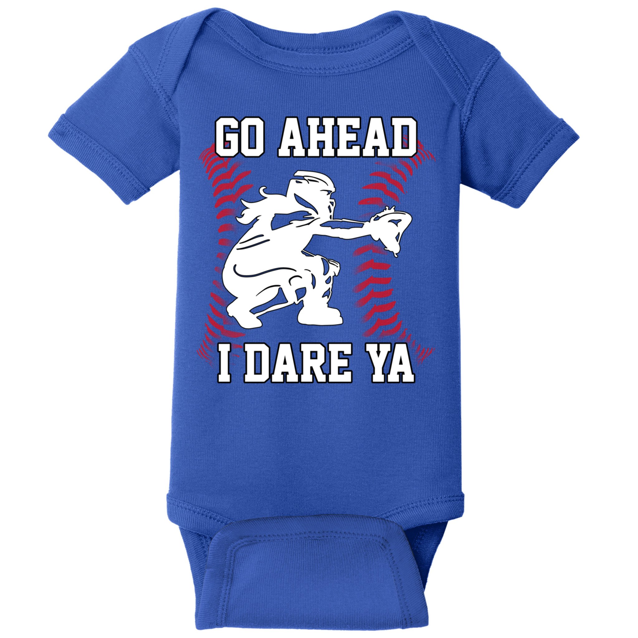 S Softball Catcher Funny N I Dare Ya Gift Baby Bodysuit