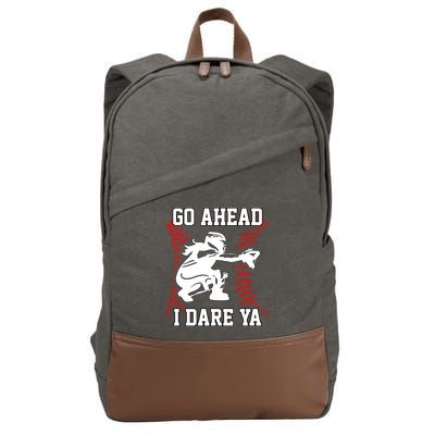 S Softball Catcher Funny N I Dare Ya Gift Cotton Canvas Backpack