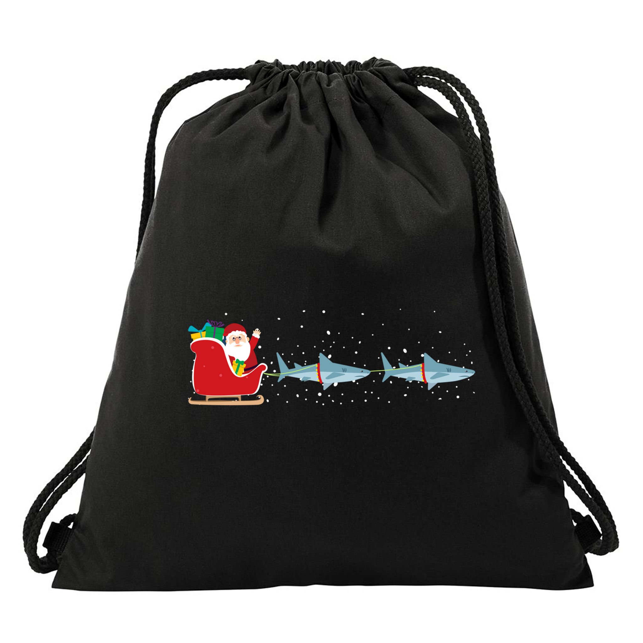 Shark Santa Christmas Sleigh Funny Shark Xmas Gift Drawstring Bag