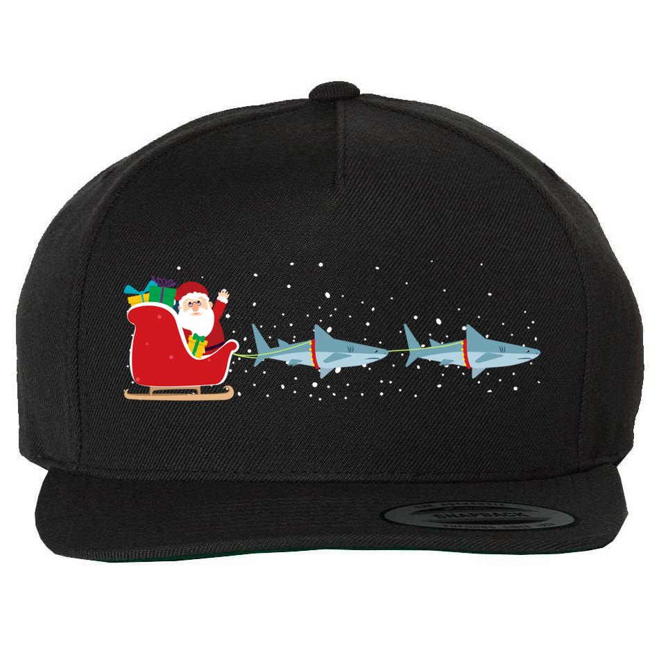Shark Santa Christmas Sleigh Funny Shark Xmas Gift Wool Snapback Cap