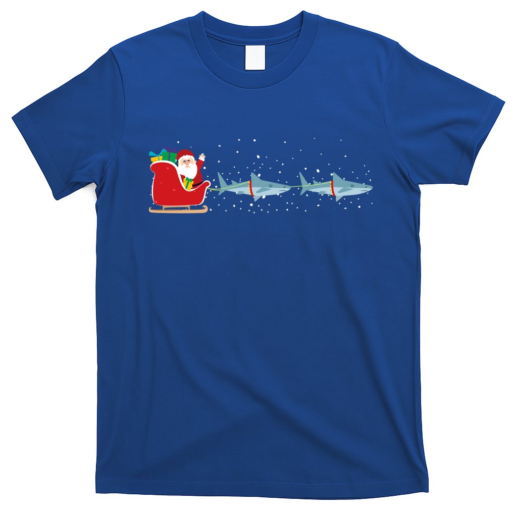 Shark Santa Christmas Sleigh Funny Shark Xmas Gift T-Shirt