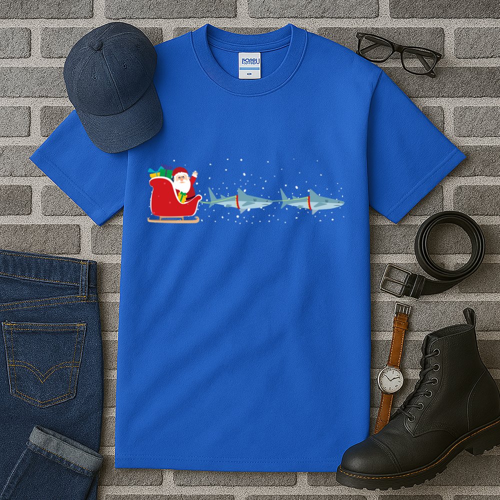 Shark Santa Christmas Sleigh Funny Shark Xmas Gift Tall T-Shirt