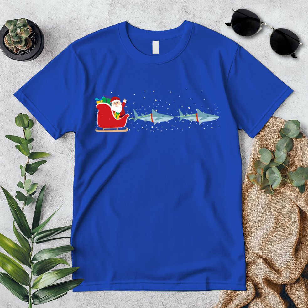 Shark Santa Christmas Sleigh Funny Shark Xmas Gift Premium T-Shirt