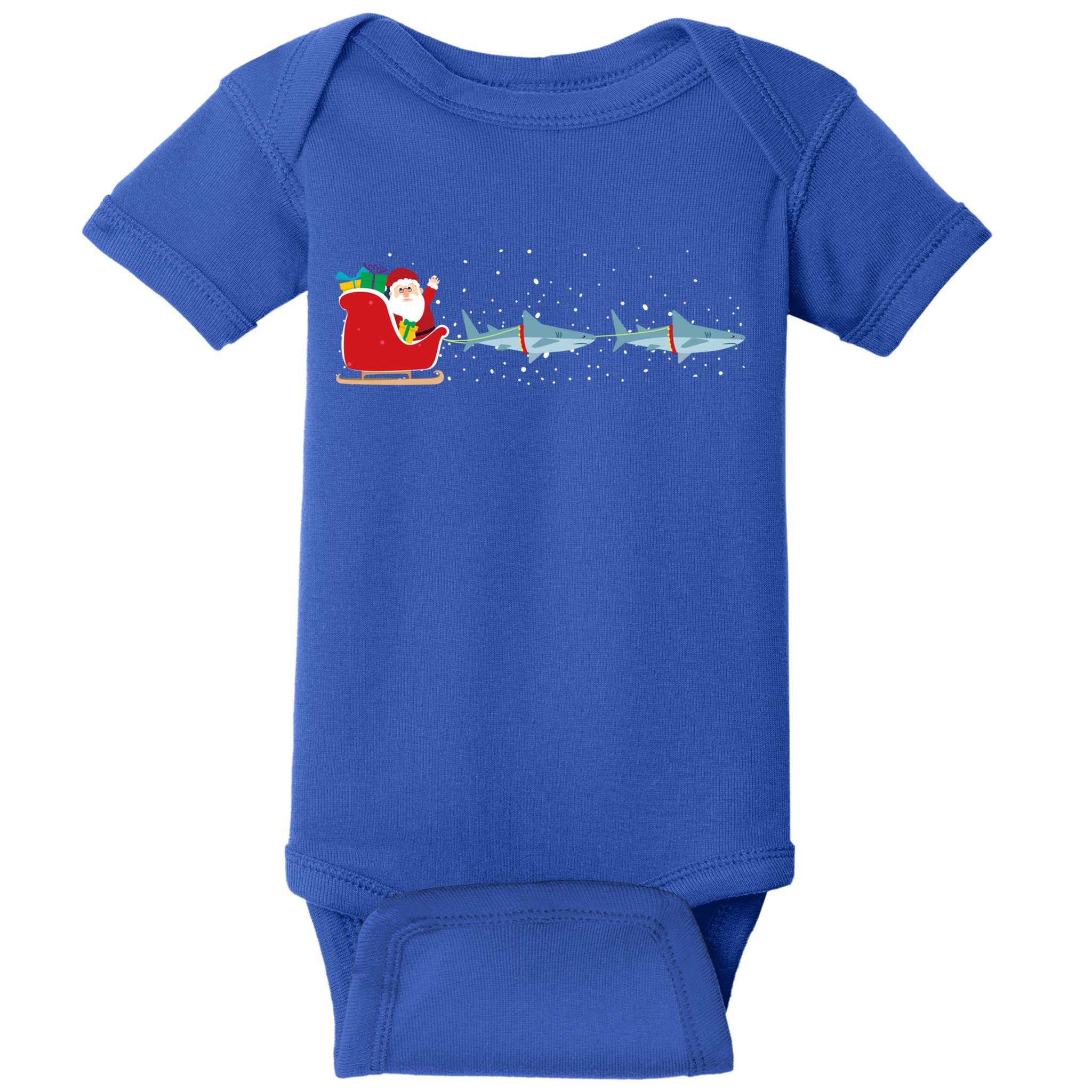 Shark Santa Christmas Sleigh Funny Shark Xmas Gift Baby Bodysuit