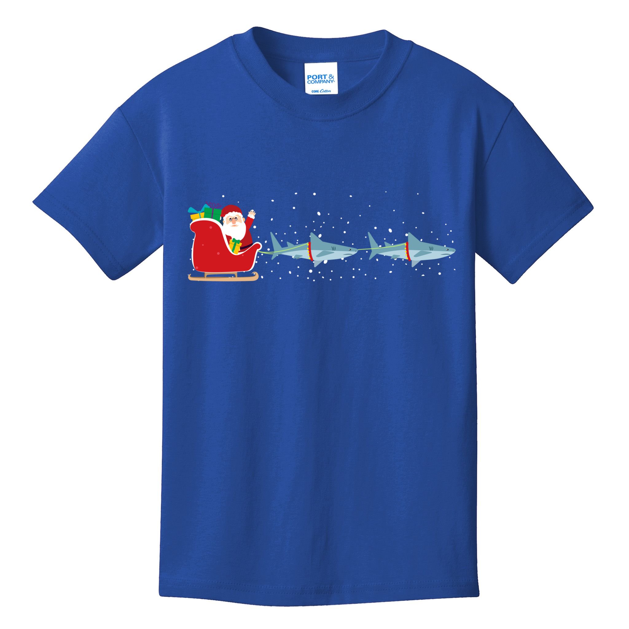 Shark Santa Christmas Sleigh Funny Shark Xmas Gift Kids T-Shirt