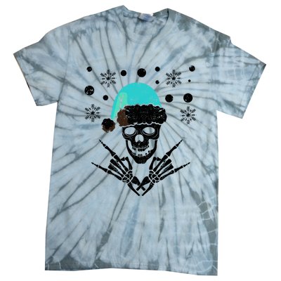 Skeleton Santa Claus Hat Rock And Roll Hand Cool Christmas Gift Tie-Dye T-Shirt