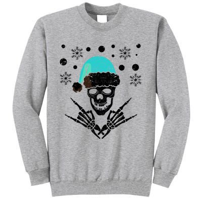 Skeleton Santa Claus Hat Rock And Roll Hand Cool Christmas Gift Tall Sweatshirt