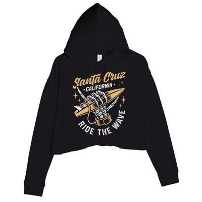 Surfing Santa Cruz Surfer Surfboard Vintage Crop Fleece Hoodie