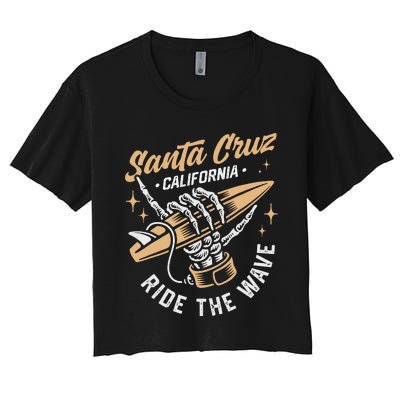 Surfing Santa Cruz Surfer Surfboard Vintage Women's Crop Top Tee