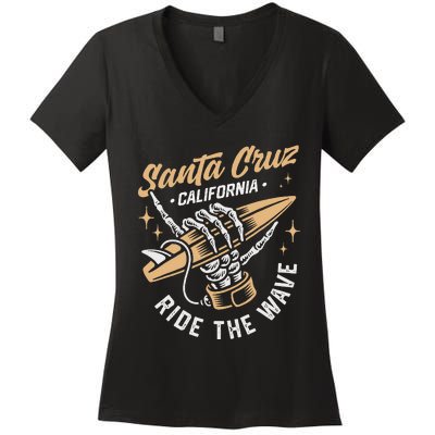 Surfing Santa Cruz Surfer Surfboard Vintage Women's V-Neck T-Shirt