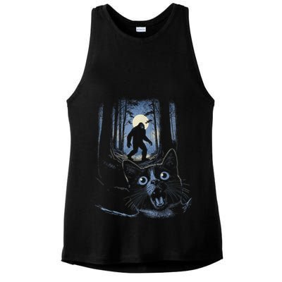 Surprised Scared Cat Selfie With Bigfo Ot Sasquatch Ladies PosiCharge Tri-Blend Wicking Tank