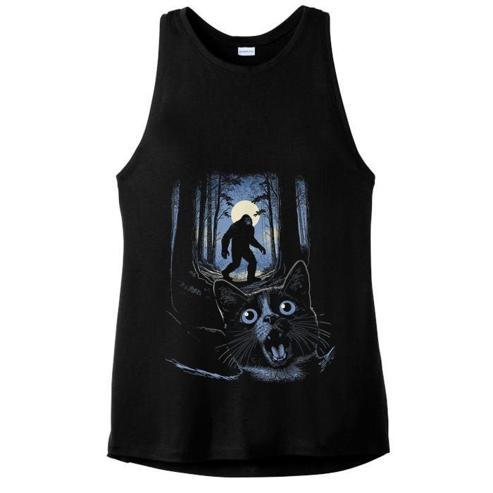 Surprised Scared Cat Selfie With Bigfo Ot Sasquatch Ladies PosiCharge Tri-Blend Wicking Tank