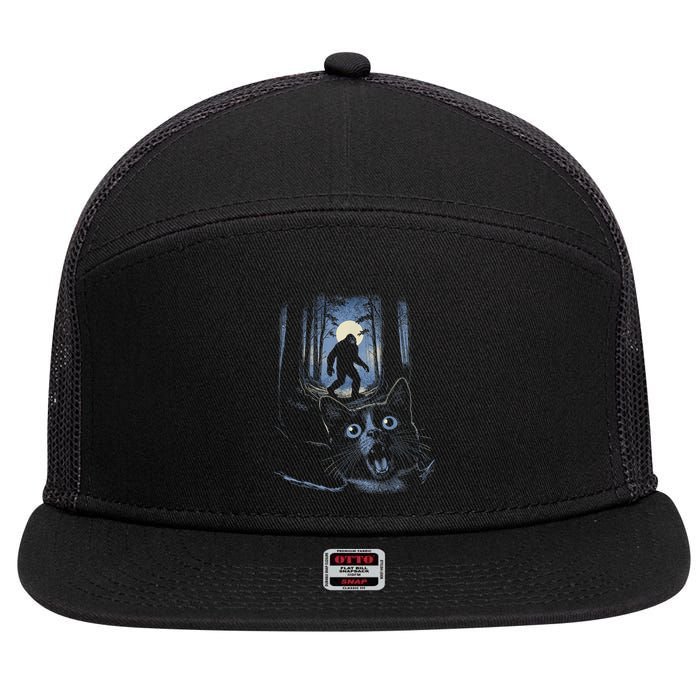Surprised Scared Cat Selfie With Bigfo Ot Sasquatch 7 Panel Mesh Trucker Snapback Hat