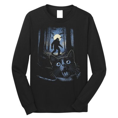 Surprised Scared Cat Selfie With Bigfo Ot Sasquatch Long Sleeve Shirt