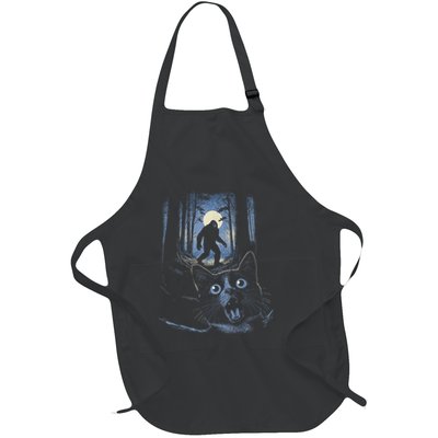 Surprised Scared Cat Selfie With Bigfo Ot Sasquatch Full-Length Apron With Pockets