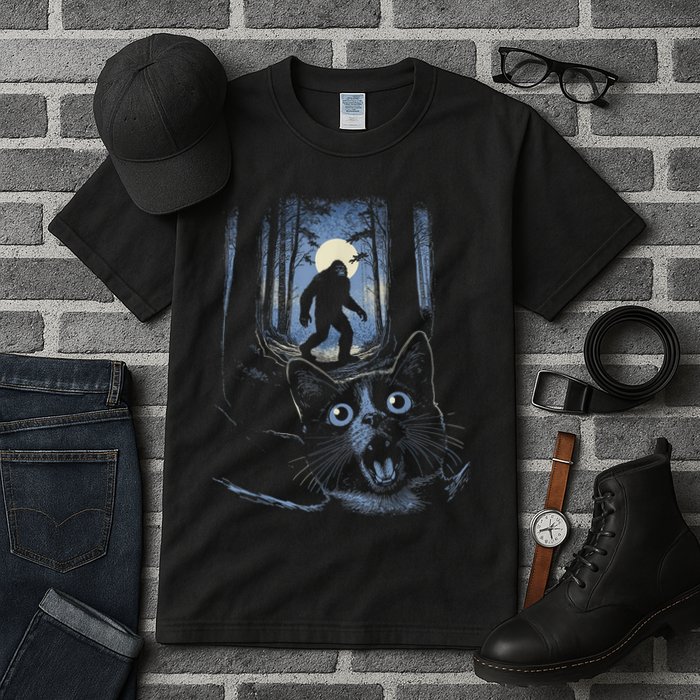Surprised Scared Cat Selfie With Bigfo Ot Sasquatch Tall T-Shirt
