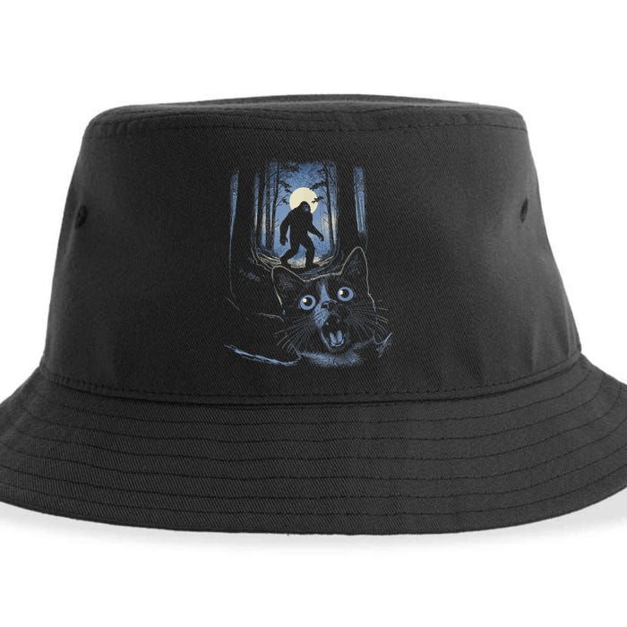 Surprised Scared Cat Selfie With Bigfo Ot Sasquatch Sustainable Bucket Hat