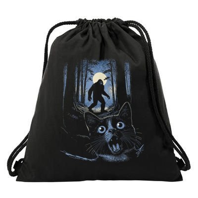 Surprised Scared Cat Selfie With Bigfo Ot Sasquatch Drawstring Bag