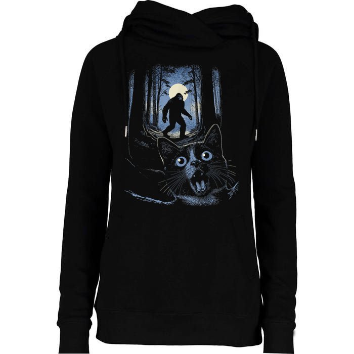 Surprised Scared Cat Selfie With Bigfo Ot Sasquatch Womens Funnel Neck Pullover Hood