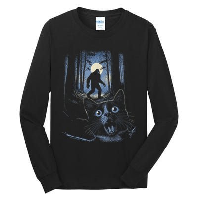 Surprised Scared Cat Selfie With Bigfo Ot Sasquatch Tall Long Sleeve T-Shirt