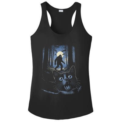 Surprised Scared Cat Selfie With Bigfo Ot Sasquatch Ladies PosiCharge Competitor Racerback Tank