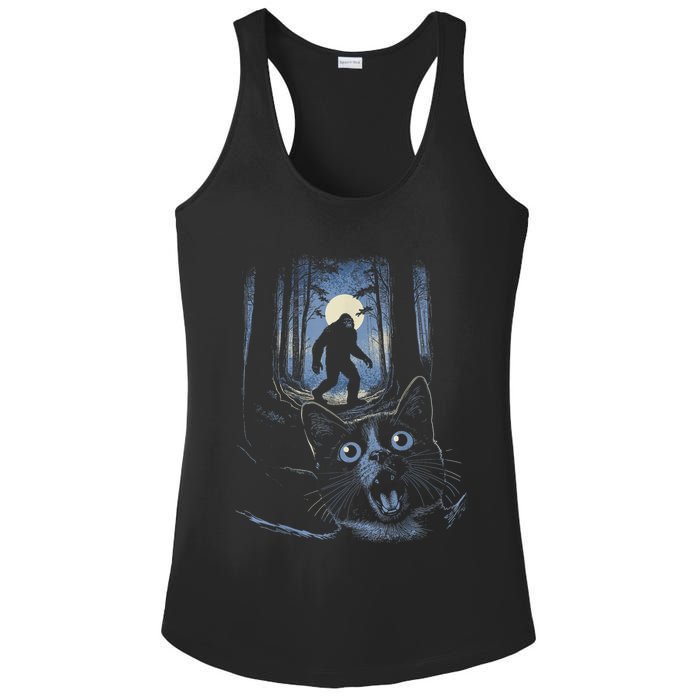 Surprised Scared Cat Selfie With Bigfo Ot Sasquatch Ladies PosiCharge Competitor Racerback Tank