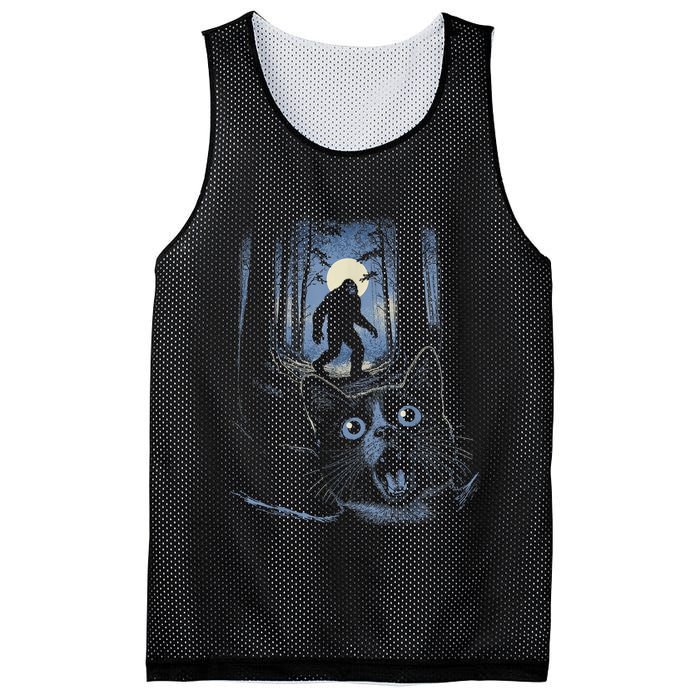 Surprised Scared Cat Selfie With Bigfo Ot Sasquatch Mesh Reversible Basketball Jersey Tank