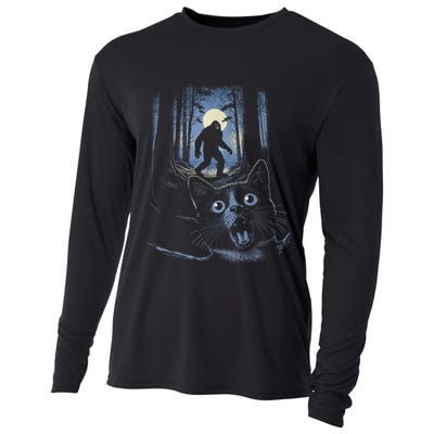 Surprised Scared Cat Selfie With Bigfo Ot Sasquatch Cooling Performance Long Sleeve Crew