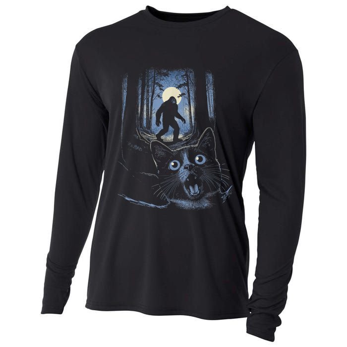 Surprised Scared Cat Selfie With Bigfo Ot Sasquatch Cooling Performance Long Sleeve Crew