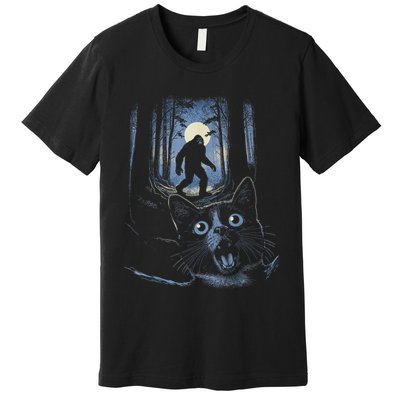 Surprised Scared Cat Selfie With Bigfo Ot Sasquatch Premium T-Shirt