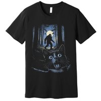 Surprised Scared Cat Selfie With Bigfo Ot Sasquatch Premium T-Shirt