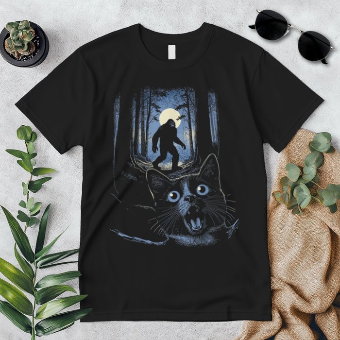 Surprised Scared Cat Selfie With Bigfo Ot Sasquatch Premium T-Shirt