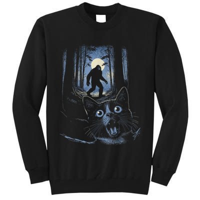 Surprised Scared Cat Selfie With Bigfo Ot Sasquatch Tall Sweatshirt