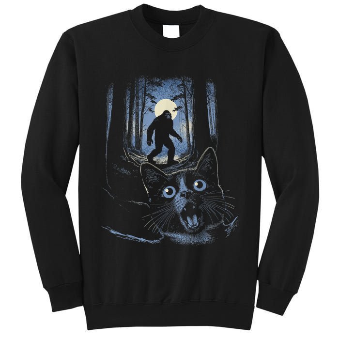Surprised Scared Cat Selfie With Bigfo Ot Sasquatch Tall Sweatshirt