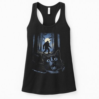 Surprised Scared Cat Selfie With Bigfo Ot Sasquatch Womens Tank Top