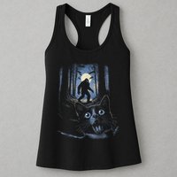 Surprised Scared Cat Selfie With Bigfo Ot Sasquatch Womens Tank Top