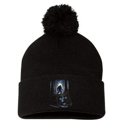 Surprised Scared Cat Selfie With Bigfo Ot Sasquatch Pom Pom 12in Knit Beanie
