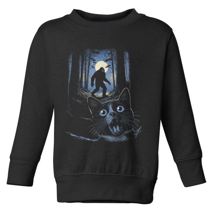 Surprised Scared Cat Selfie With Bigfo Ot Sasquatch Toddler Sweatshirt