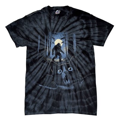 Surprised Scared Cat Selfie With Bigfo Ot Sasquatch Tie-Dye T-Shirt