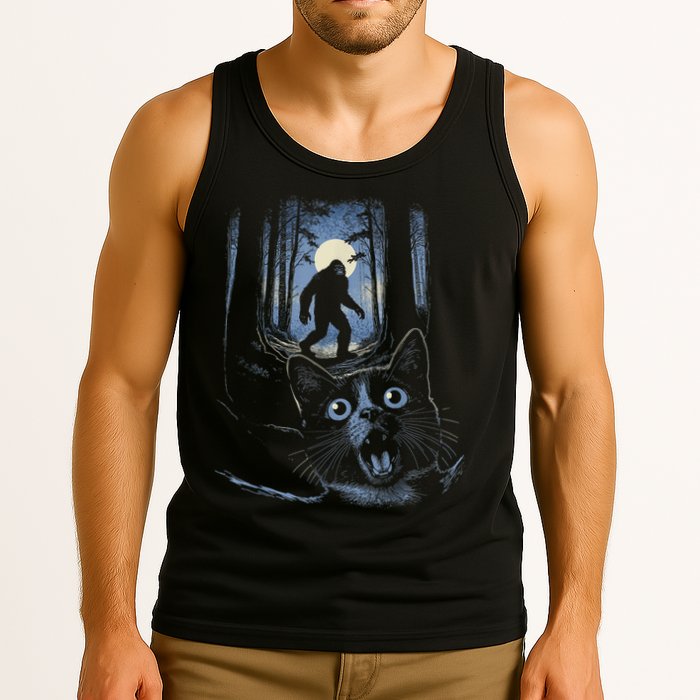 Surprised Scared Cat Selfie With Bigfo Ot Sasquatch Tank Top